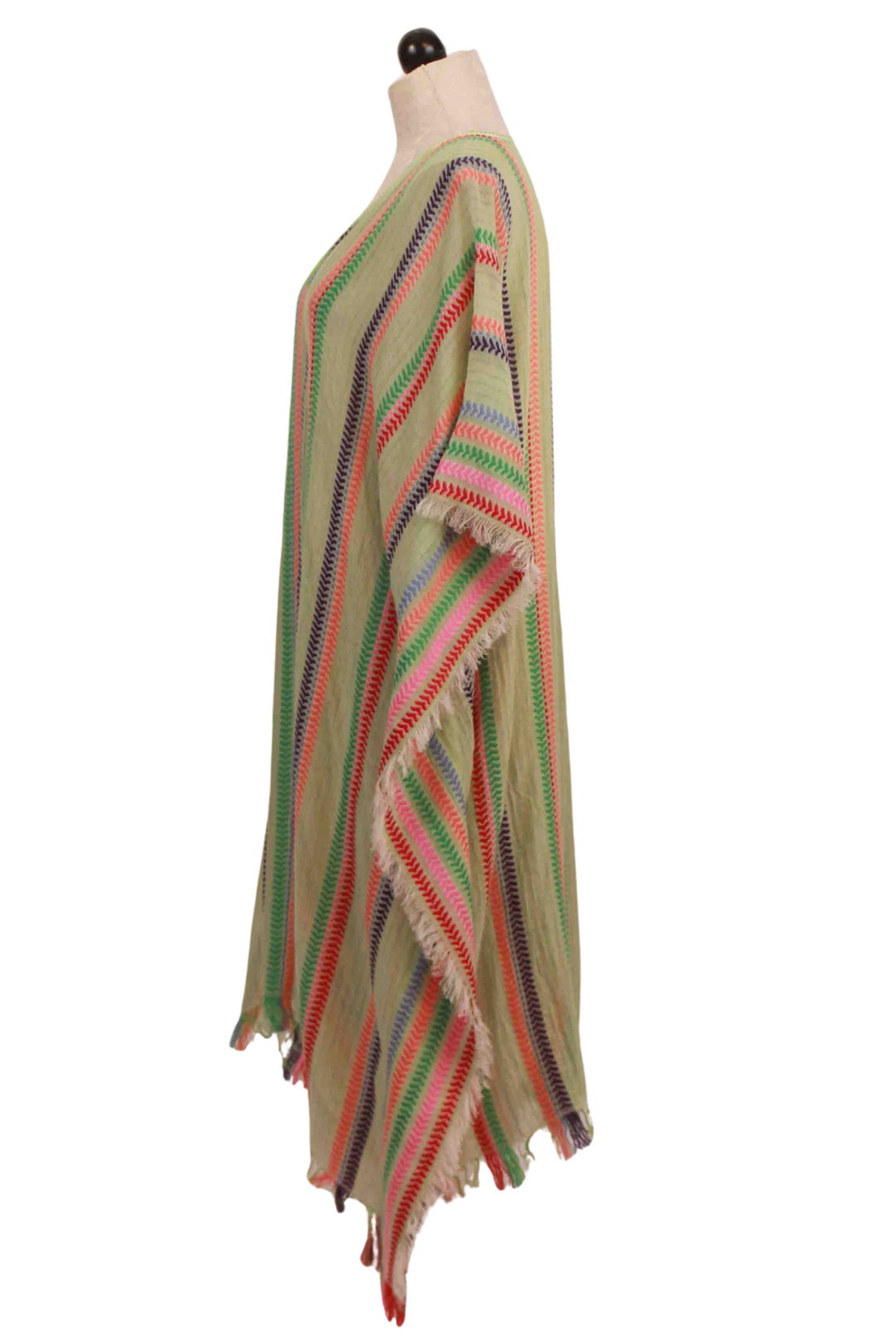 side view of Green Multi Kytnos Kaftan by Valerie Khalfon