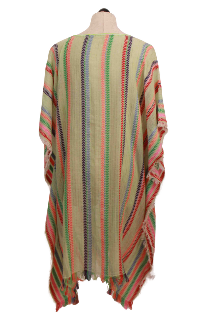 back view of Green Multi Kytnos Kaftan by Valerie Khalfon