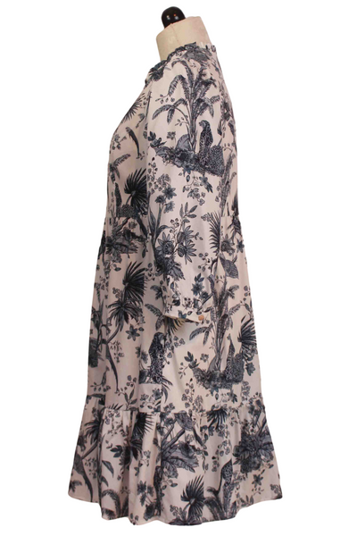 side view of Navy and White Karlie Toile Print Dress by Tyler Boe