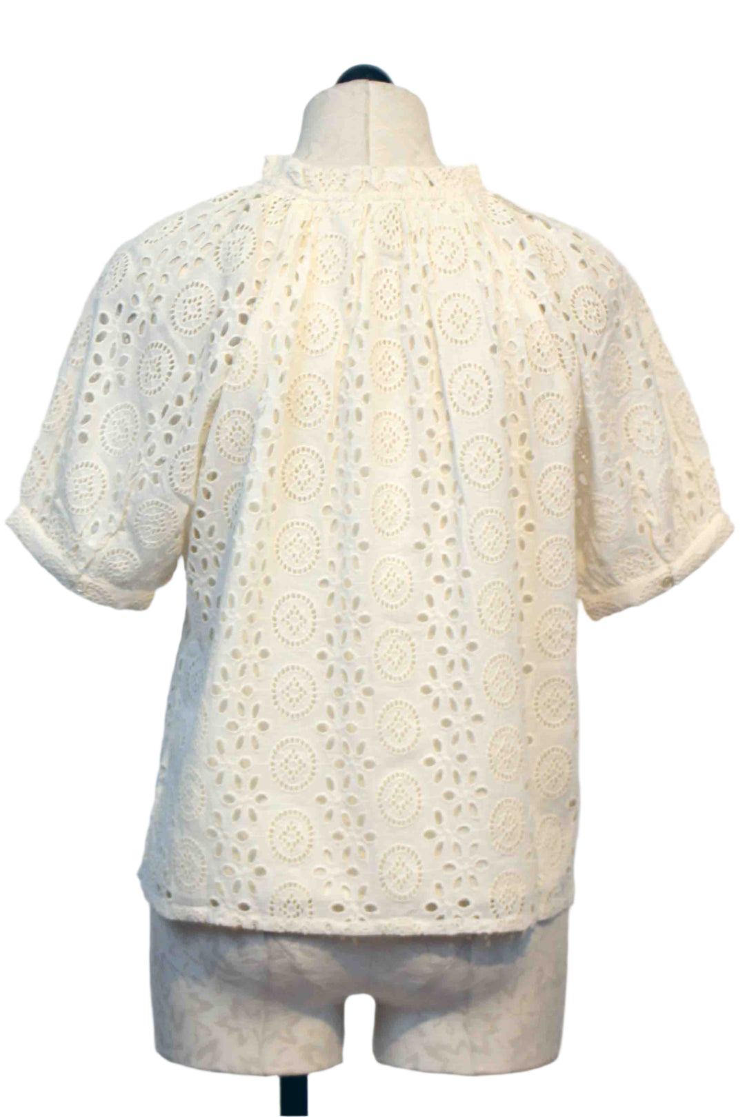 back view of Ivory Short Sleeve Kate Eyelet Blouse by Cleobella