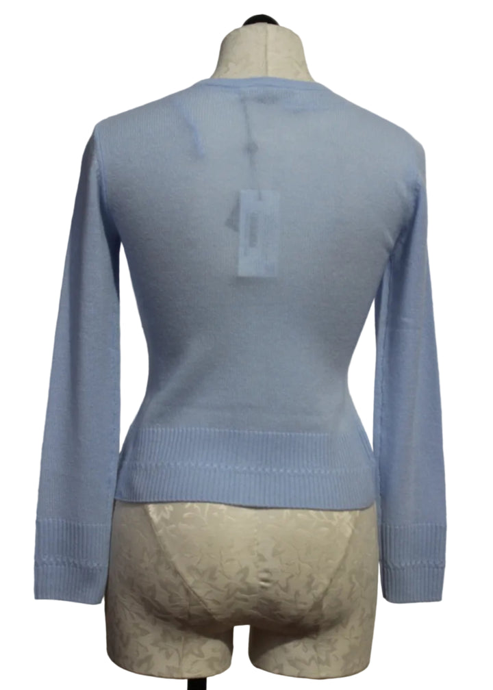 back view of Blue Aura Kinsley Classic Cardigan by Alashan Cashmere