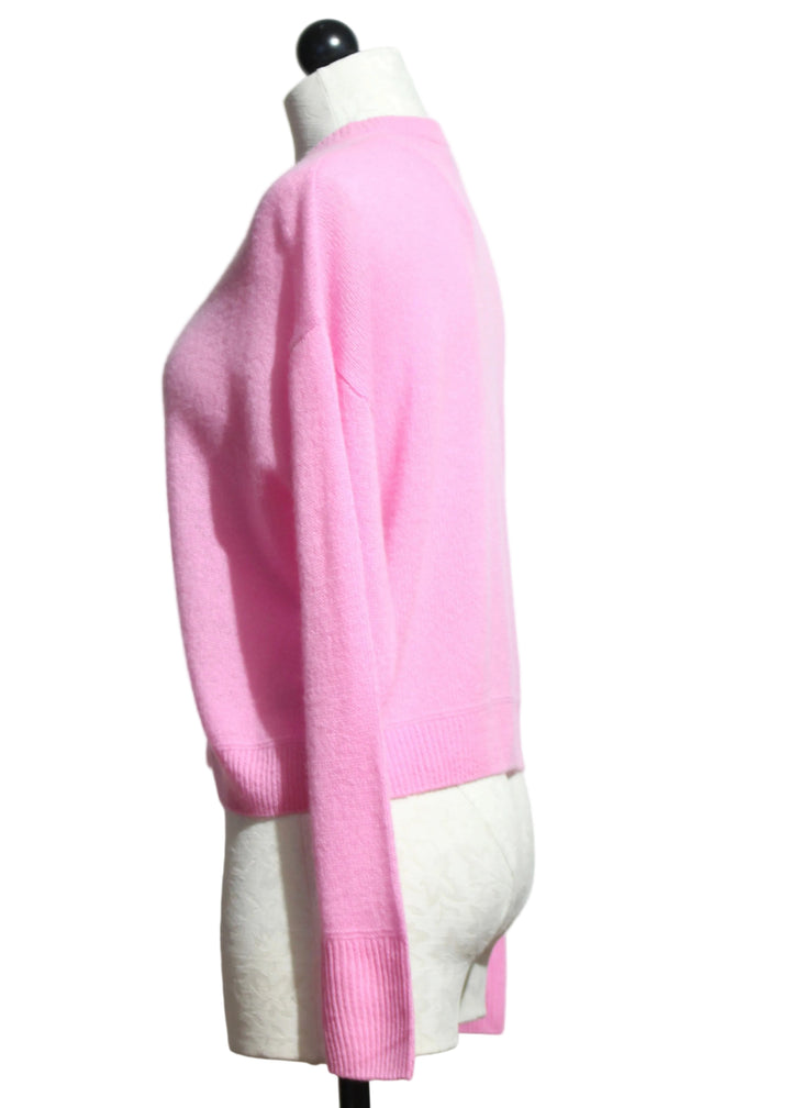 Side view of Glam Pink Cashmere Natasha Drop Shoulder Cardigan by Alashan Cashmere 