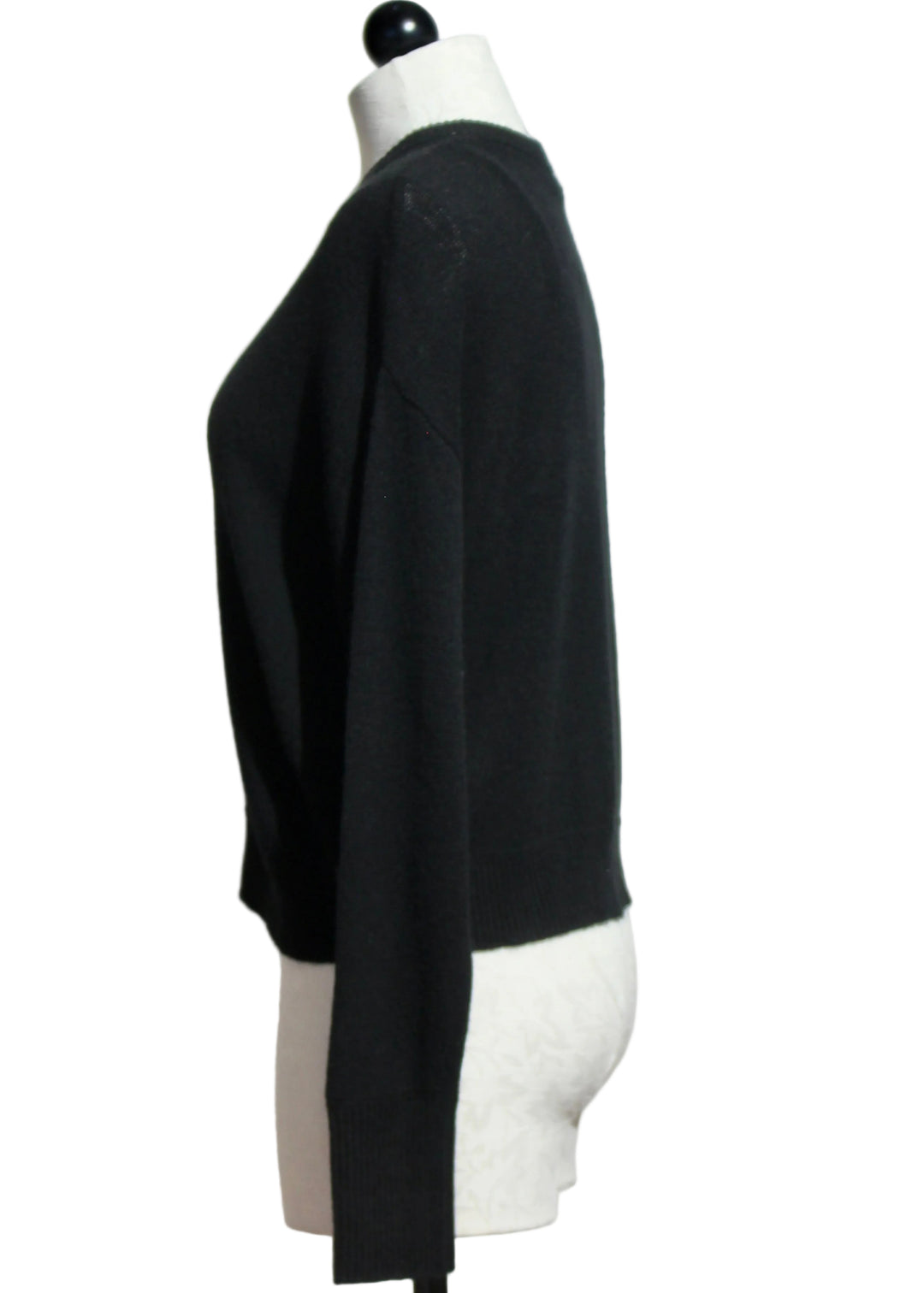 Side view of Ebony Cashmere Natasha Drop Shoulder Cardigan by Alashan Cashmere 