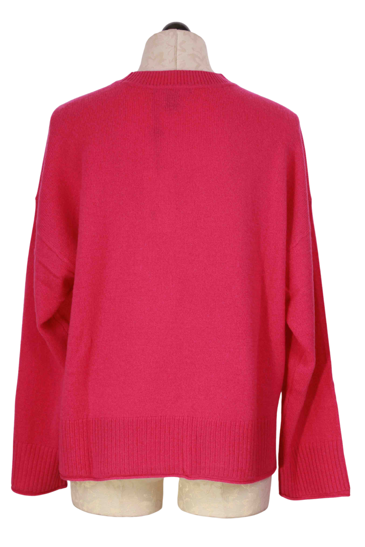 back view of Dragon Fruit Colored Emilia Crew Neck Sweater by Alashan Cashmere