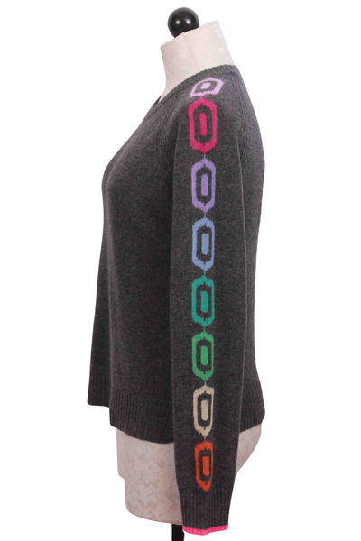 side view of Graphite Cashmere Gatsby Retro Raglan Sweater by Alashan Cashmere