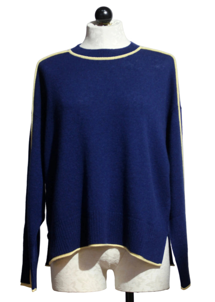 Midnight and Butter colored Cashmere Eliana Crew Sweater with Tipping by Alashan Cashmere