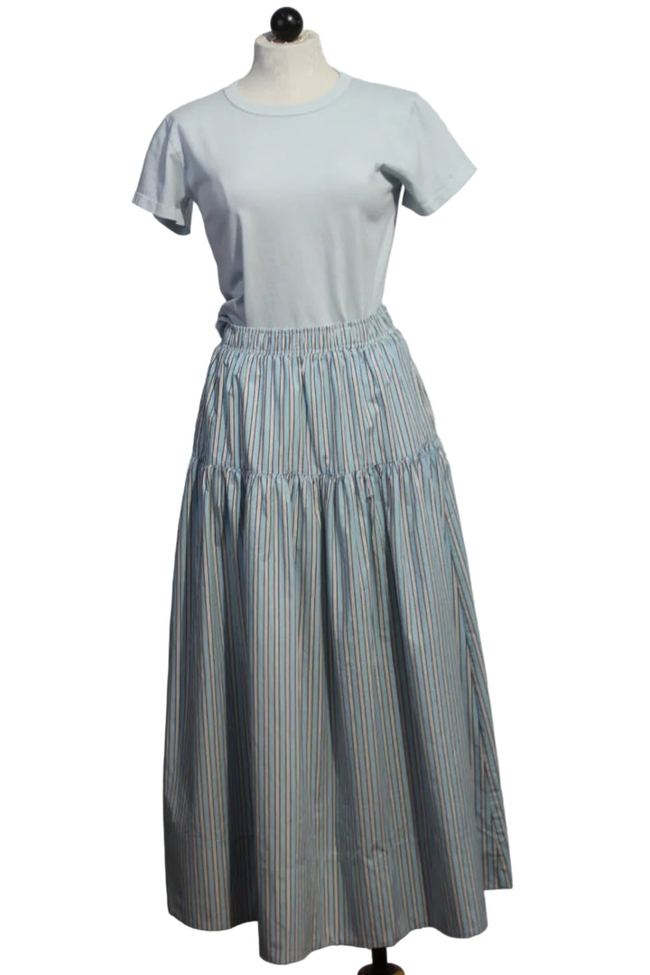 Classic Short Sleeve Marielle Tee by Asher in Ice Blue paired with the Striped Jenny Skirt by Asher in Blue Haze