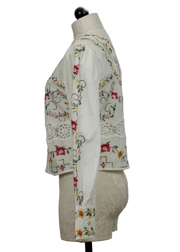 side view of Tea Rose Embroidered Hallie Top by Love The Label 