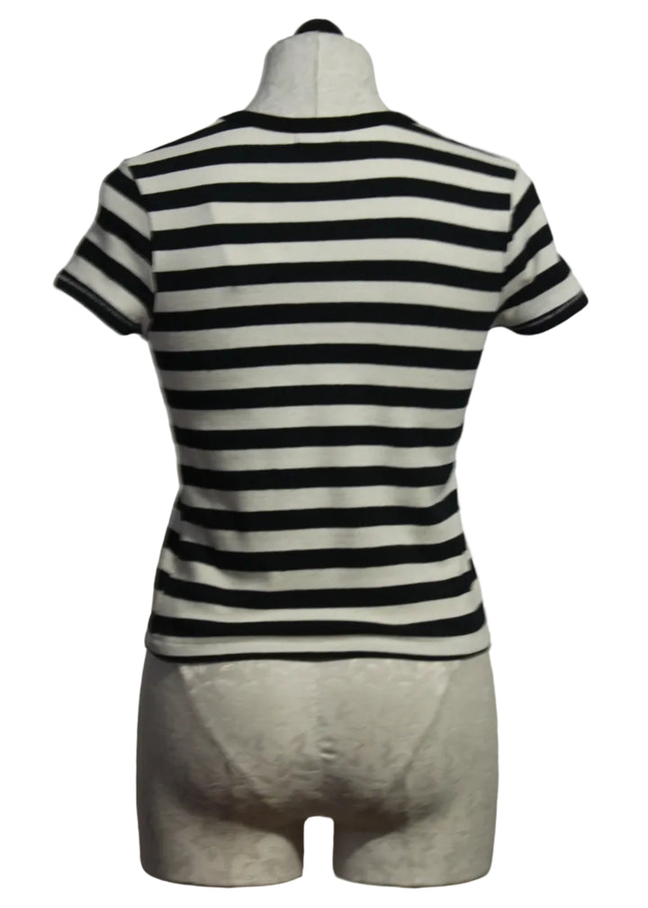 back view of True Black and Natural Riley Striped Tee by Asher