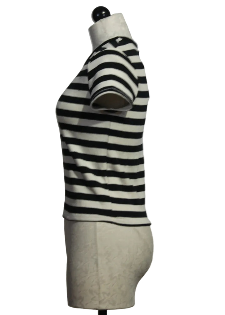 side view of True Black and Natural Riley Striped Tee by Asher