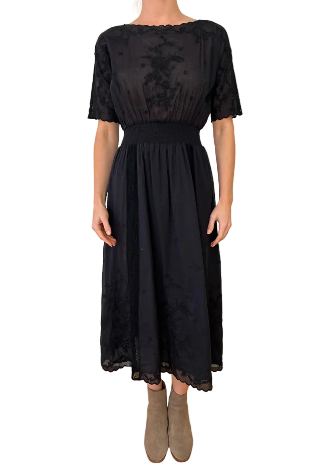 BLACK XOCHI Short Sleeve Midi Dress by Johnny Was