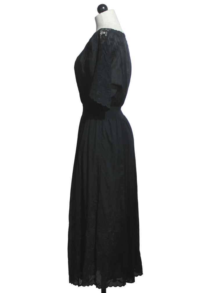 side view of BLACK XOCHI Short Sleeve Midi Dress by Johnny Was