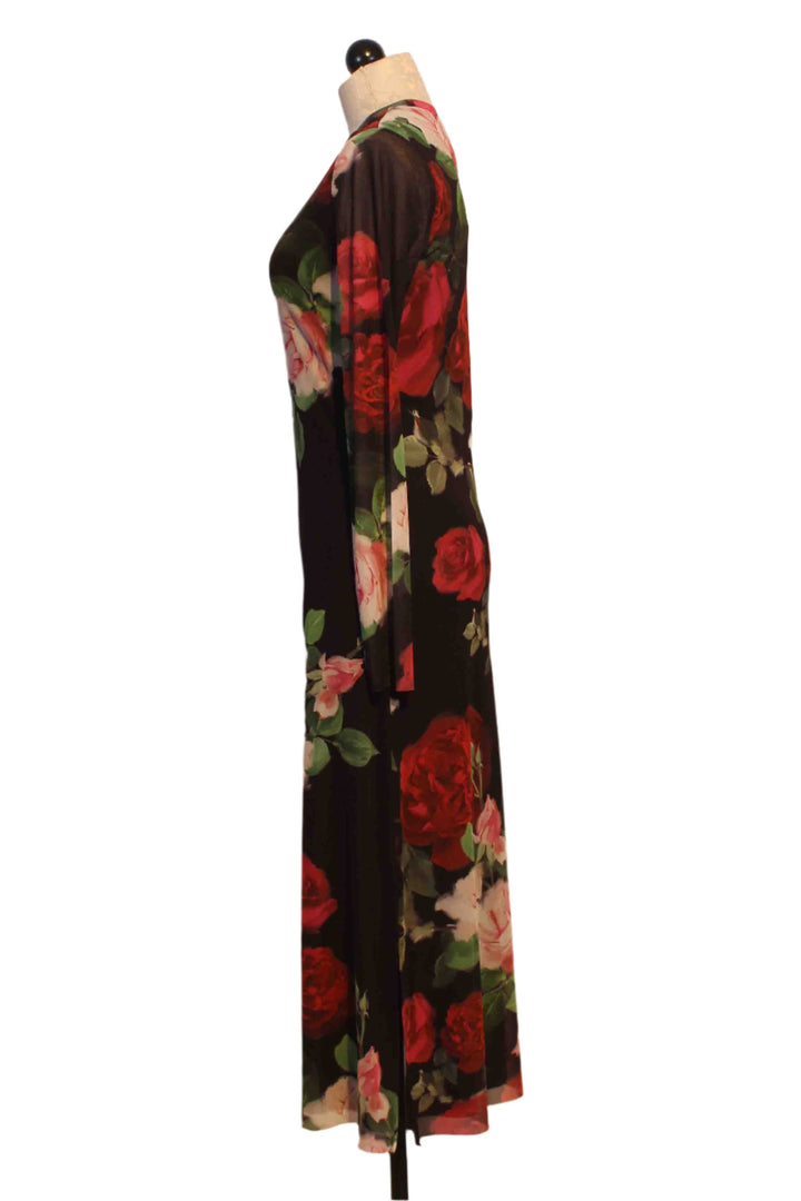 side view of Lolia Mesh Midi Dress by Johnny Was in the Maria Rosa Floral print