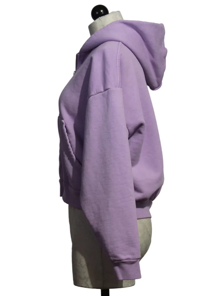 side view of Bright Orchid Rosie Zip Hoodie by Asher