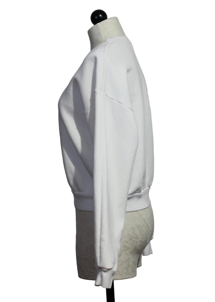 side view of White Cameron Long Sleeve Pullover by Asher