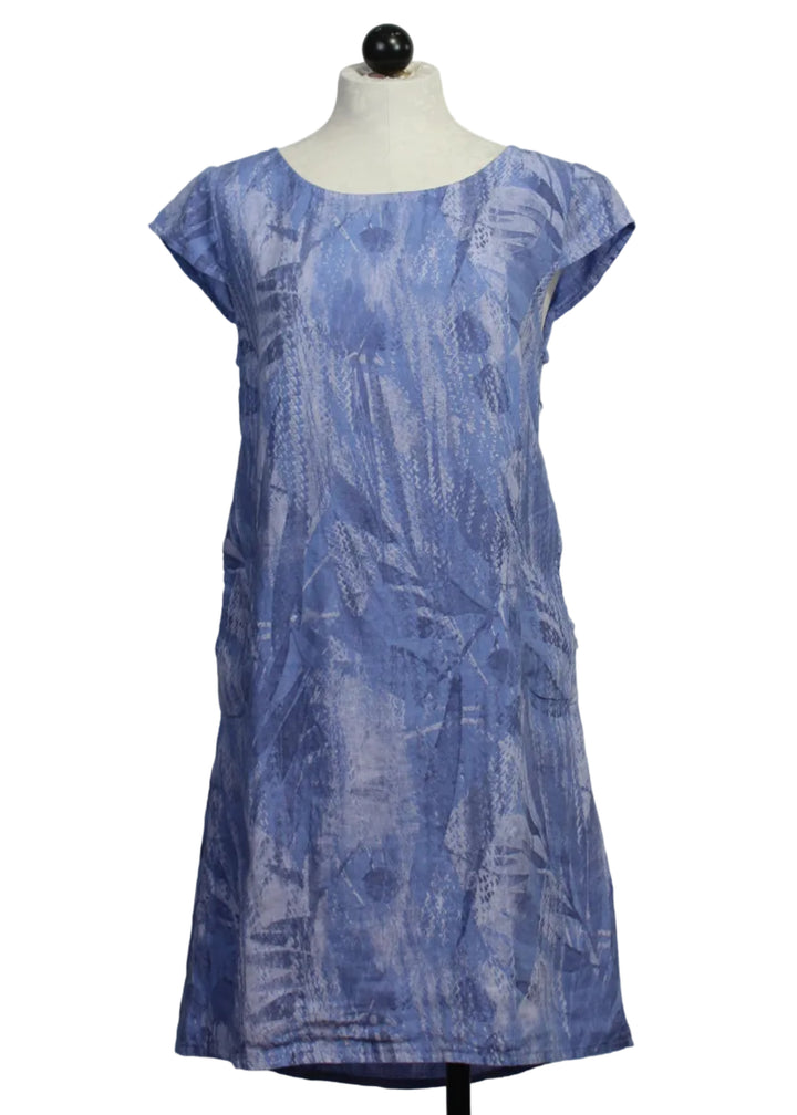 Linen Leafy Print Cap Sleeve Dress with Ribbing and Pockets by Sorella