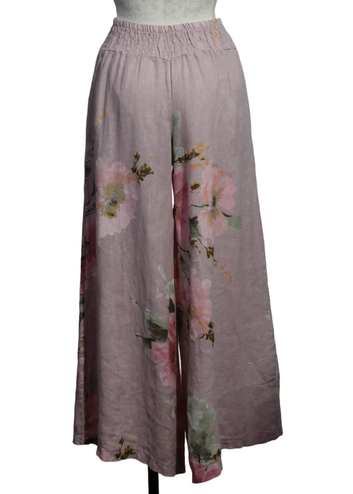 back view of Pink Linen Floral Wide Leg Pant by Sorella 