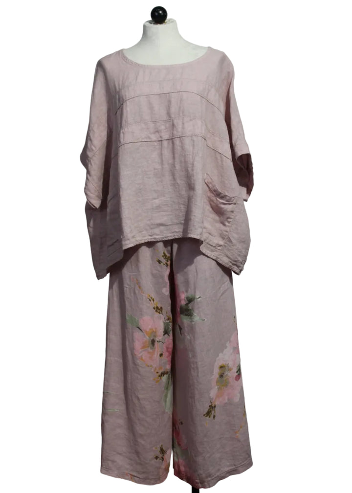  Pink Linen Floral Wide Leg Pant by Sorella  paired with the Pink Linen Top with Pockets and Stitch Detail by Sorella