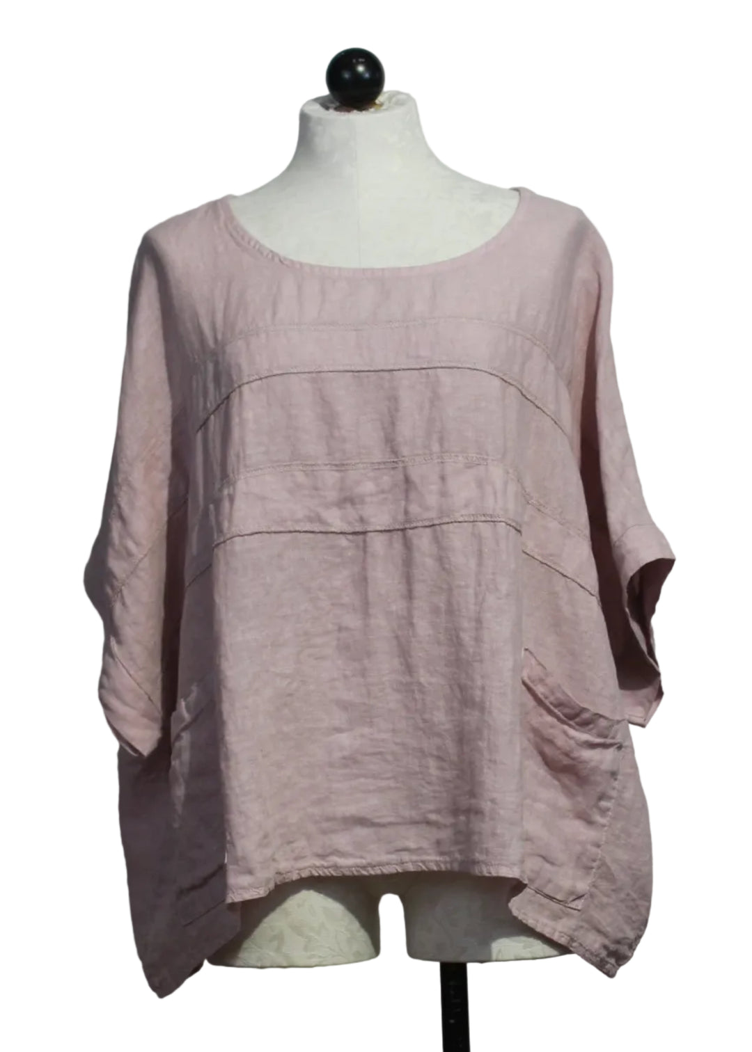 Pink Linen Top with Pockets and Stitch Detail by Sorella 