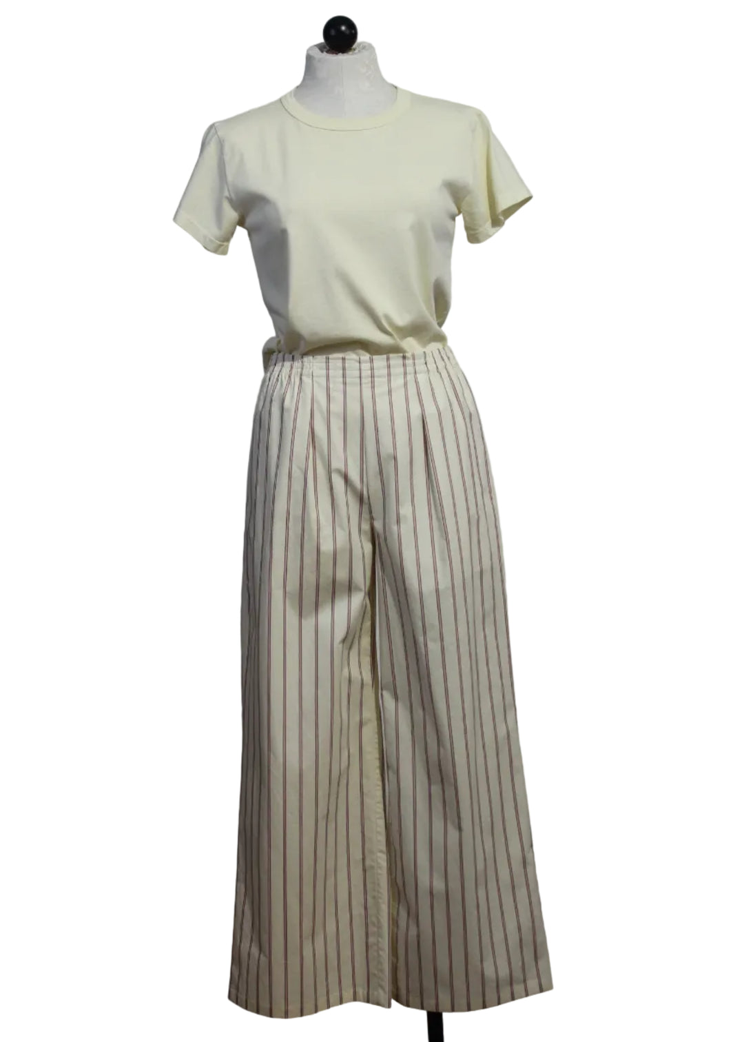 Misty Rose Striped Pull-On Clara Pant by Asher paired with the Afterglow colored Marielle Short Sleeve Tee by Asher