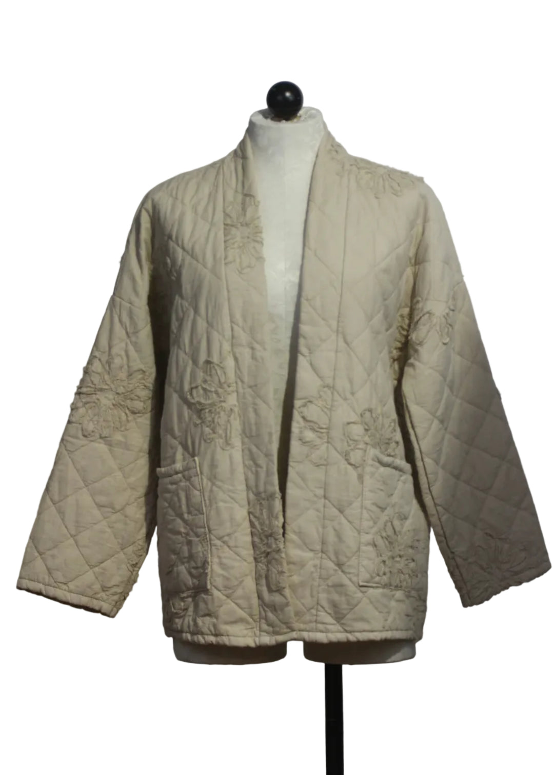 Beige Open Front Quilted Cotton Jacket by Sorrella 