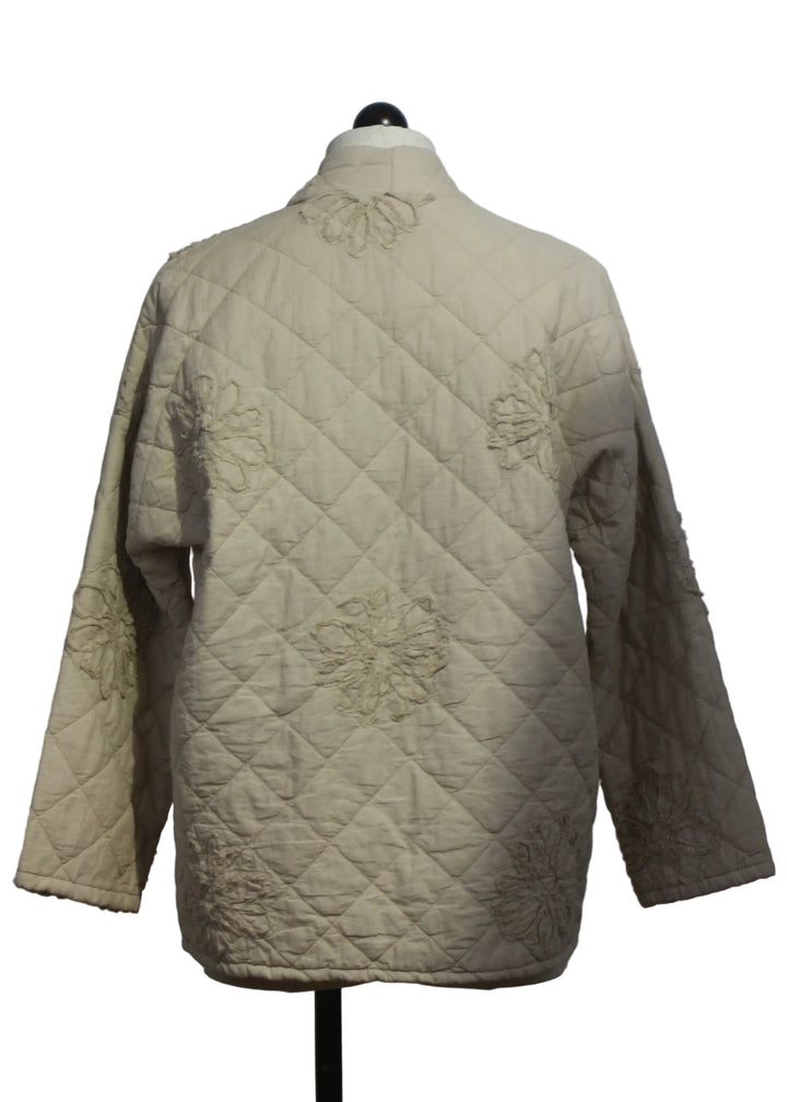 back view of Beige Open Front Quilted Cotton Jacket by Sorrella 