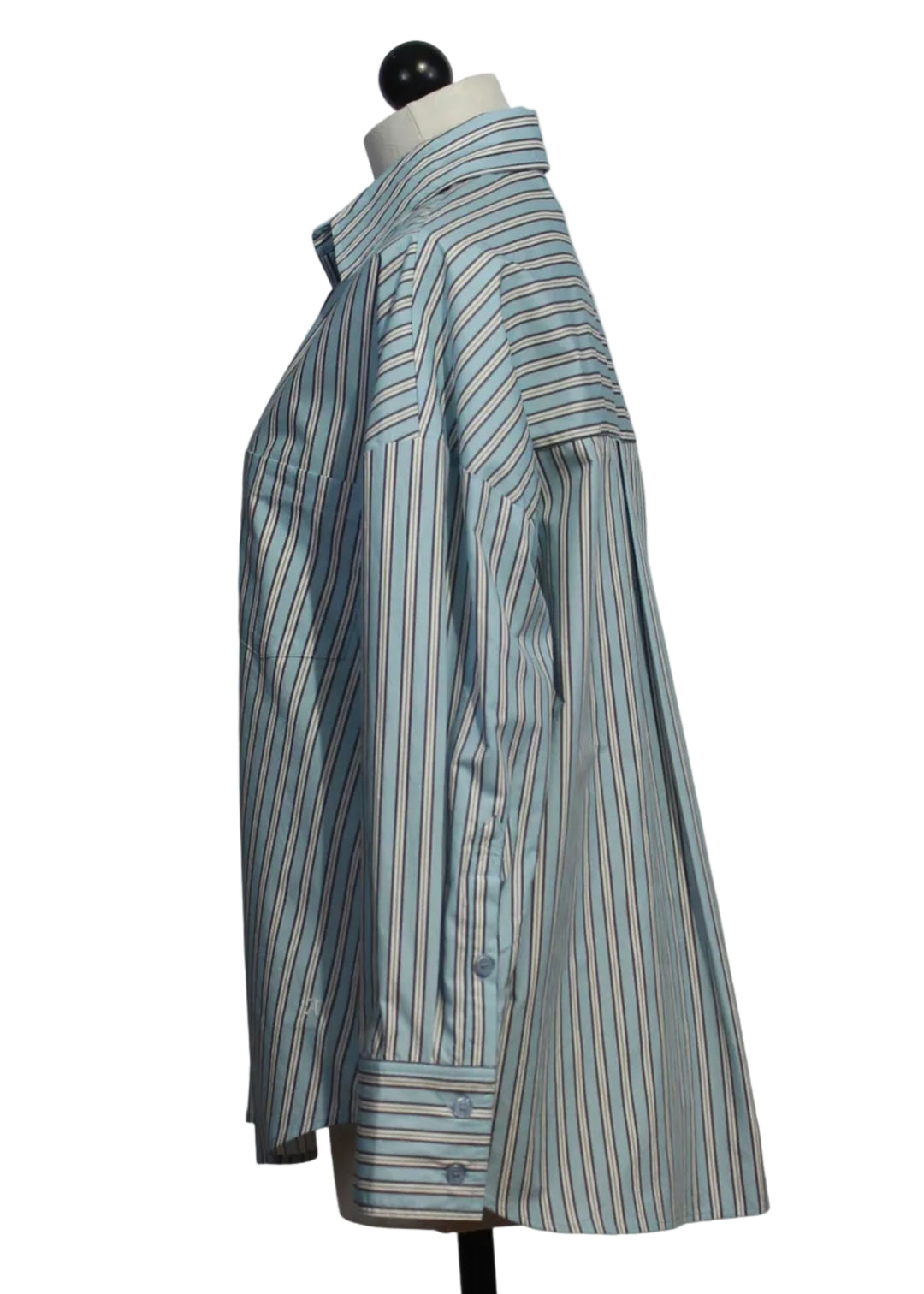 side view of Blue Haze Button Down Karis Blouse by Asher