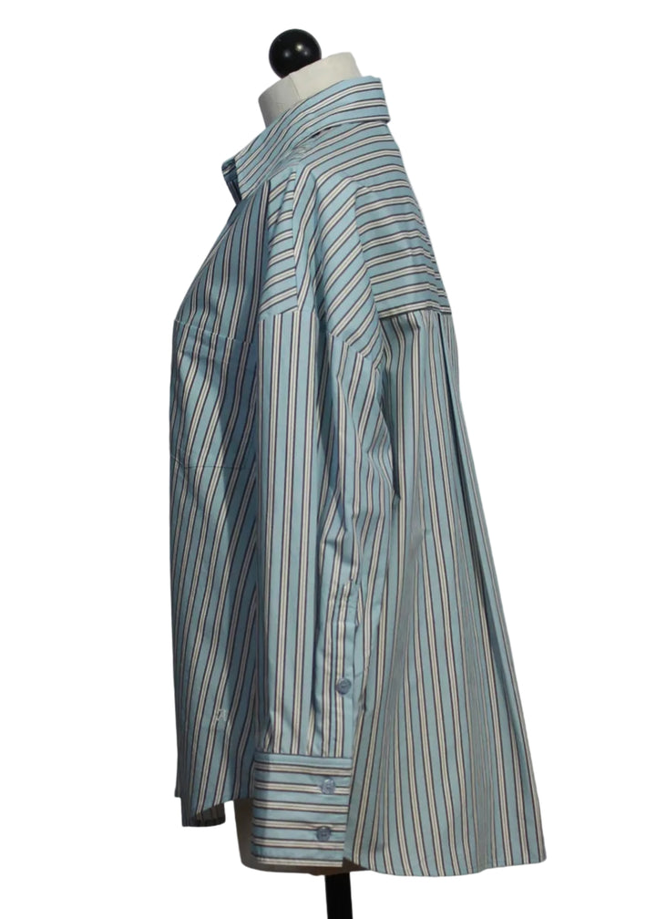 side view of Blue Haze Button Down Karis Blouse by Asher