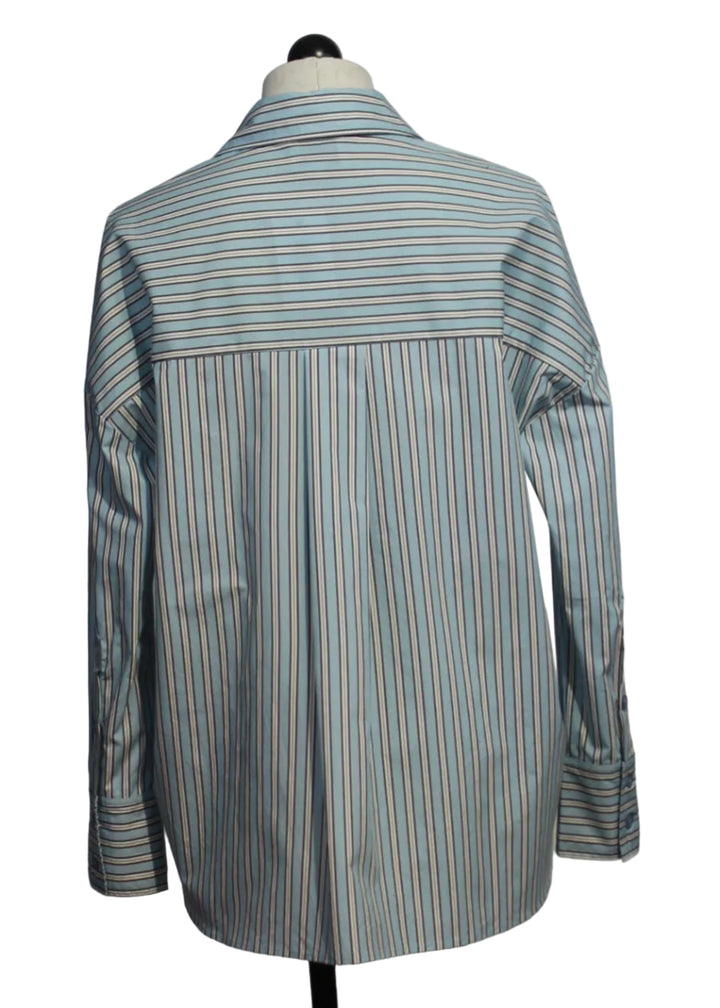 back view of Blue Haze Button Down Karis Blouse by Asher