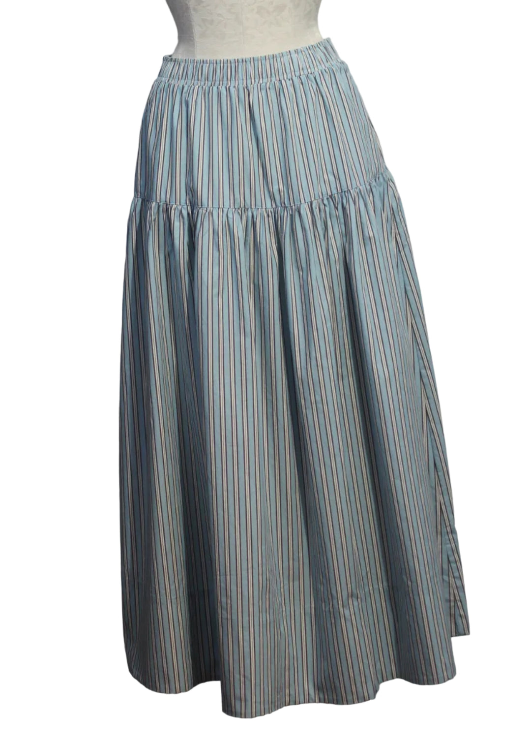 Striped Midi-Length Pull-On Jenny Skirt in Blue Haze by Asher