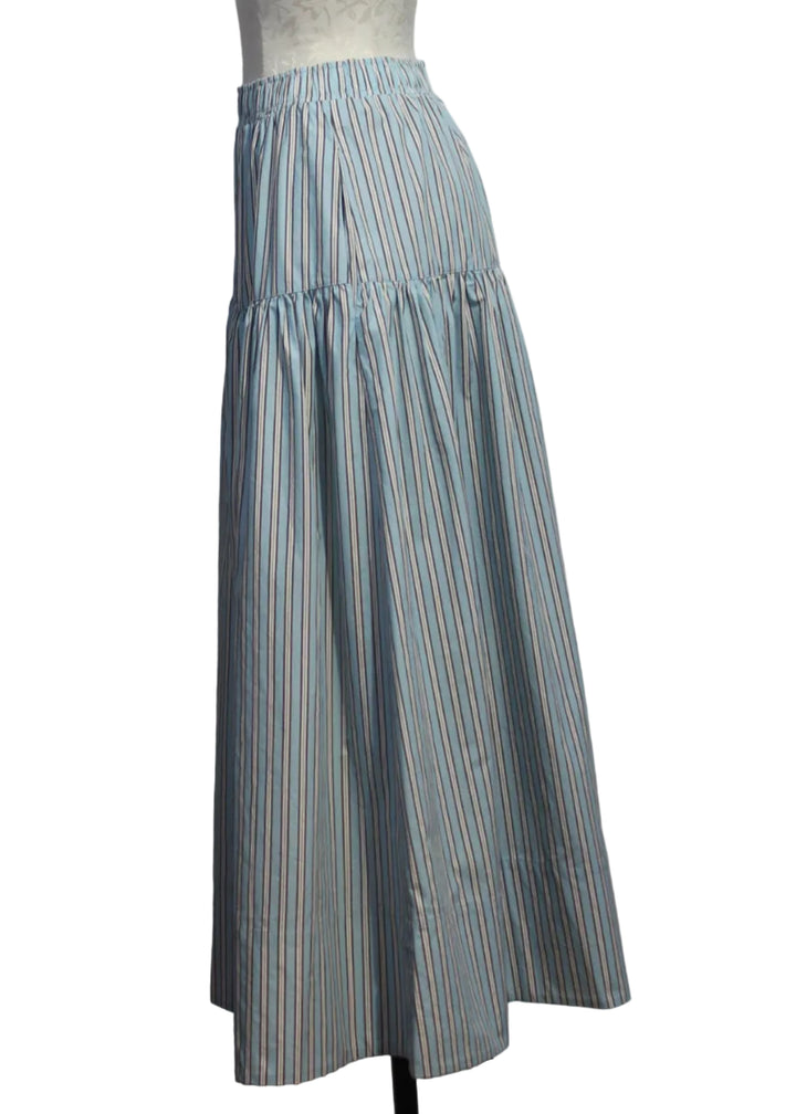 Striped Midi-Length Pull-On Jenny Skirt in Blue Haze by Asher