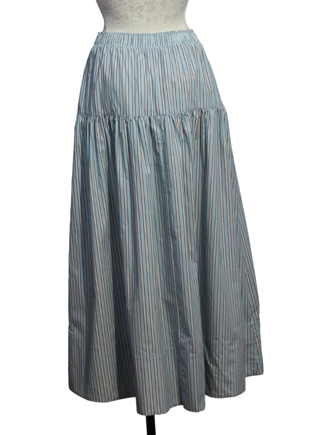 back view of Striped Midi-Length Pull-On Jenny Skirt by Asher in Blue Haze