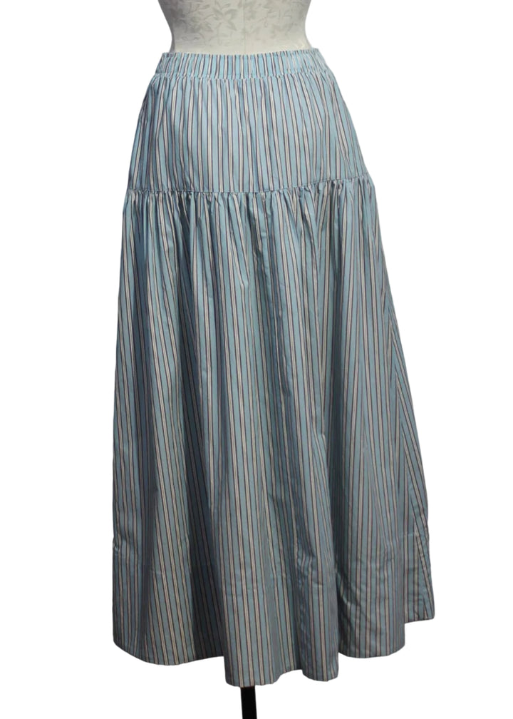 back view of Striped Midi-Length Pull-On Jenny Skirt by Asher in Blue Haze