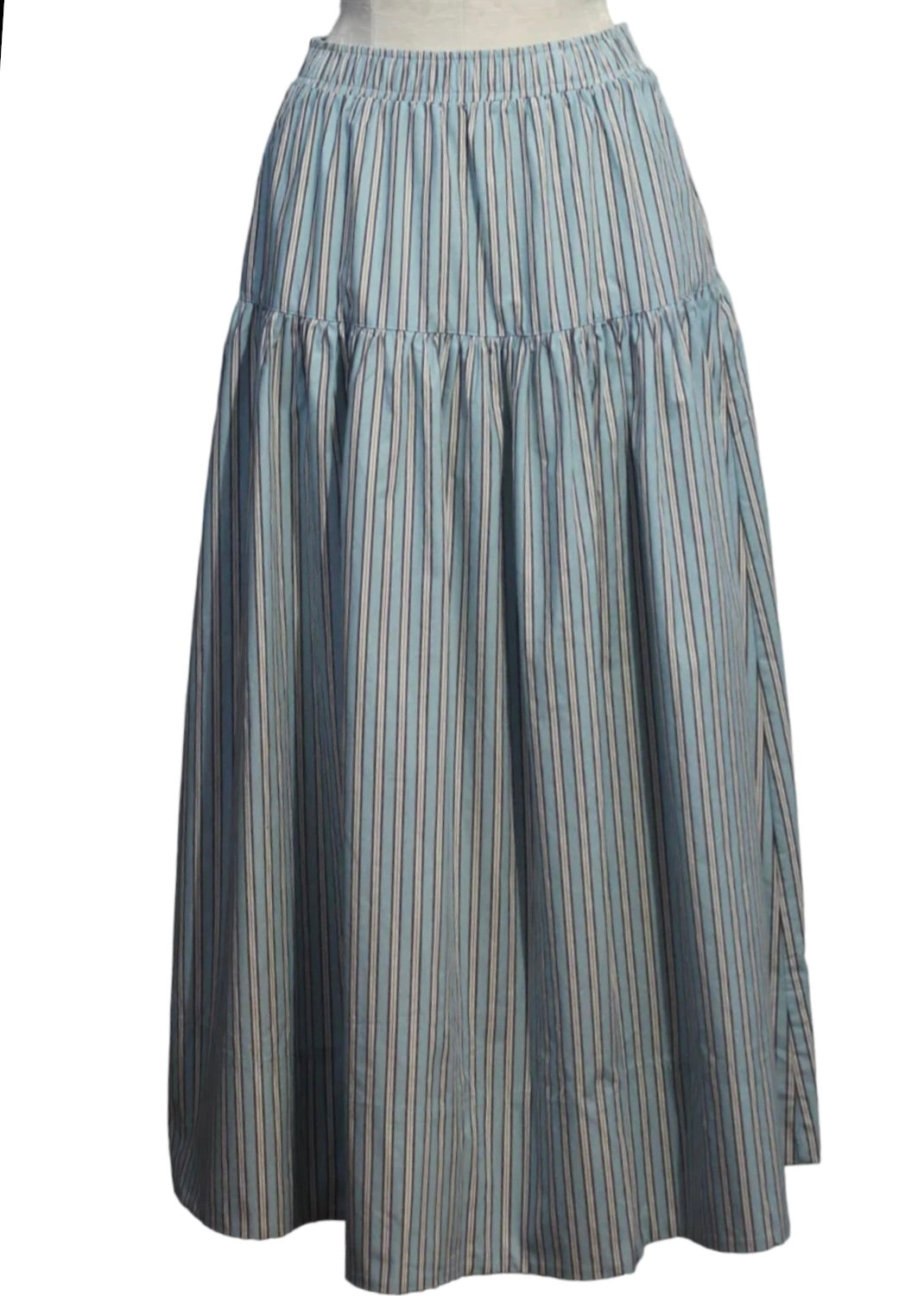 Striped Midi-Length Pull-On Jenny Skirt in Blue Haze by Asher