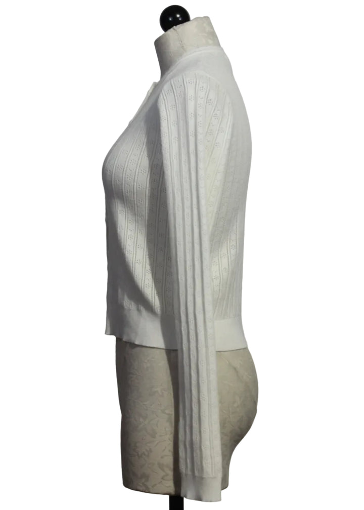 Side view of white Pipa Cardigan by Asher
