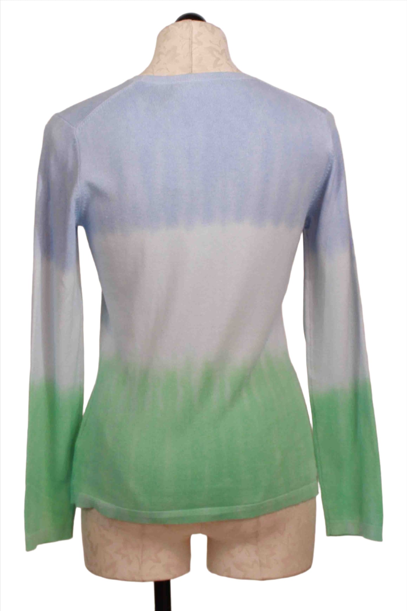back view of Rain Combo Colored Dip Dye Crew Neck Sweater with Striations by Alashan Cashmere
