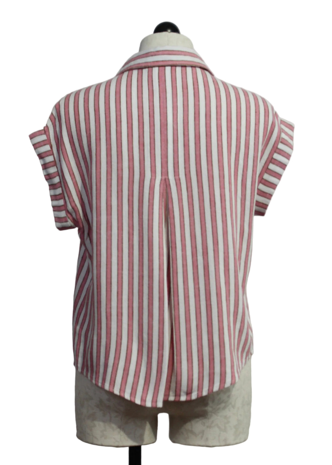 back view of The Short Sleeve Striped Kirsty Blouse by Velvet Heart in the Pink Cacti Stripe color