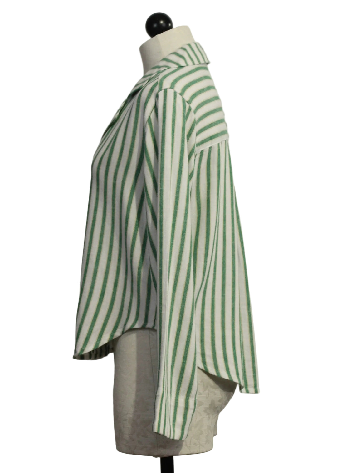side view of Green Foliage Colored Long Sleeve Benny Blouse by Velvet Heart 