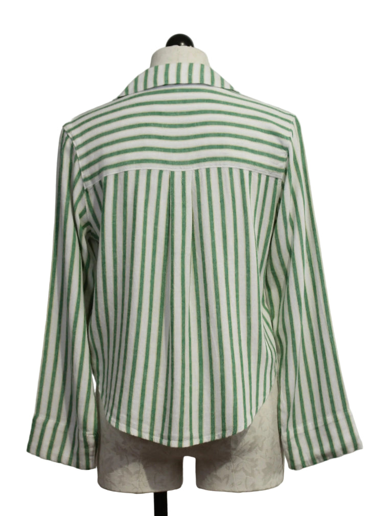 back view of Green Foliage Colored Long Sleeve Benny Blouse by Velvet Heart 