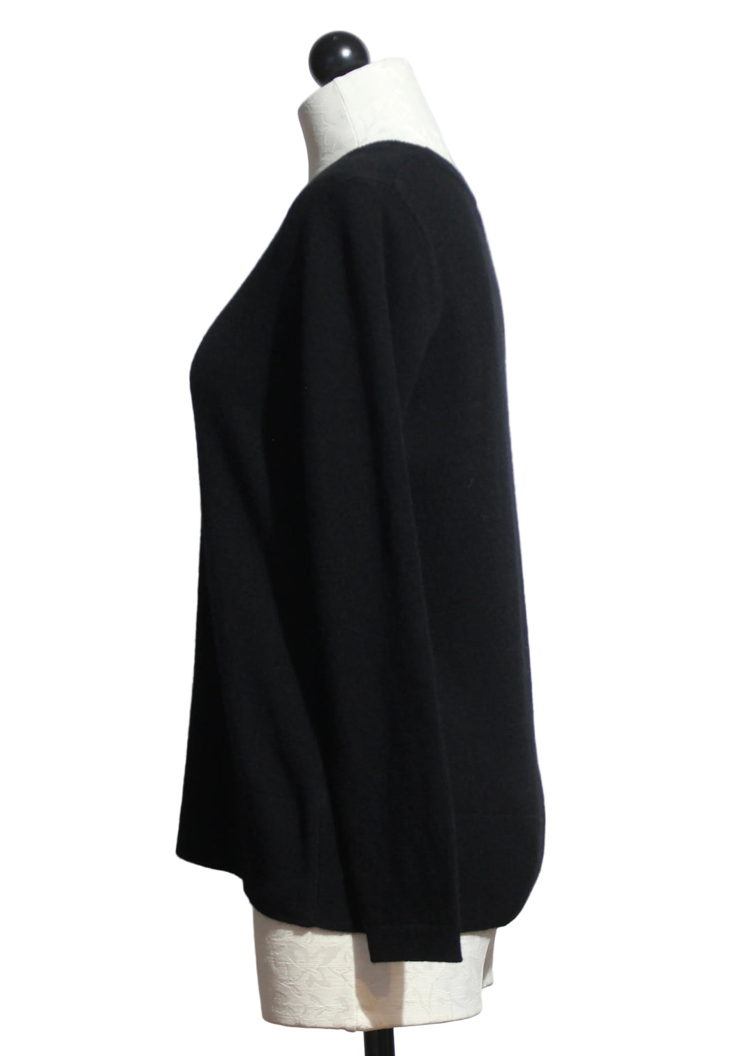 Side view of Black Easy Crew Neck Pullover by Alashan Cashmere