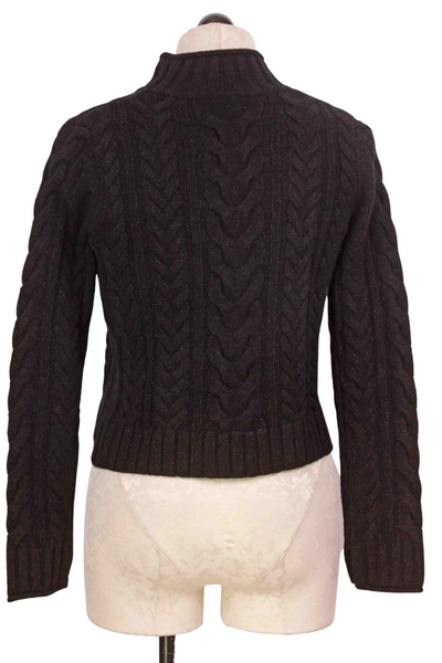 back view of black Merino Lurex Crop Cable Turtleneck Sweater by Alashan Cashmere