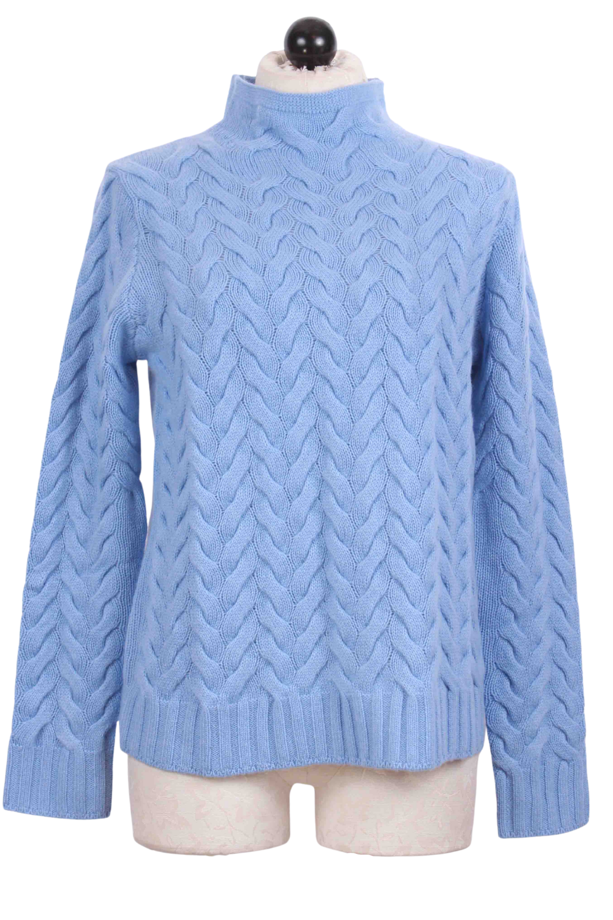 Chapel Hill blue Cashmere Simone Cable Funnel Neck Sweater by Alashan Cashmere