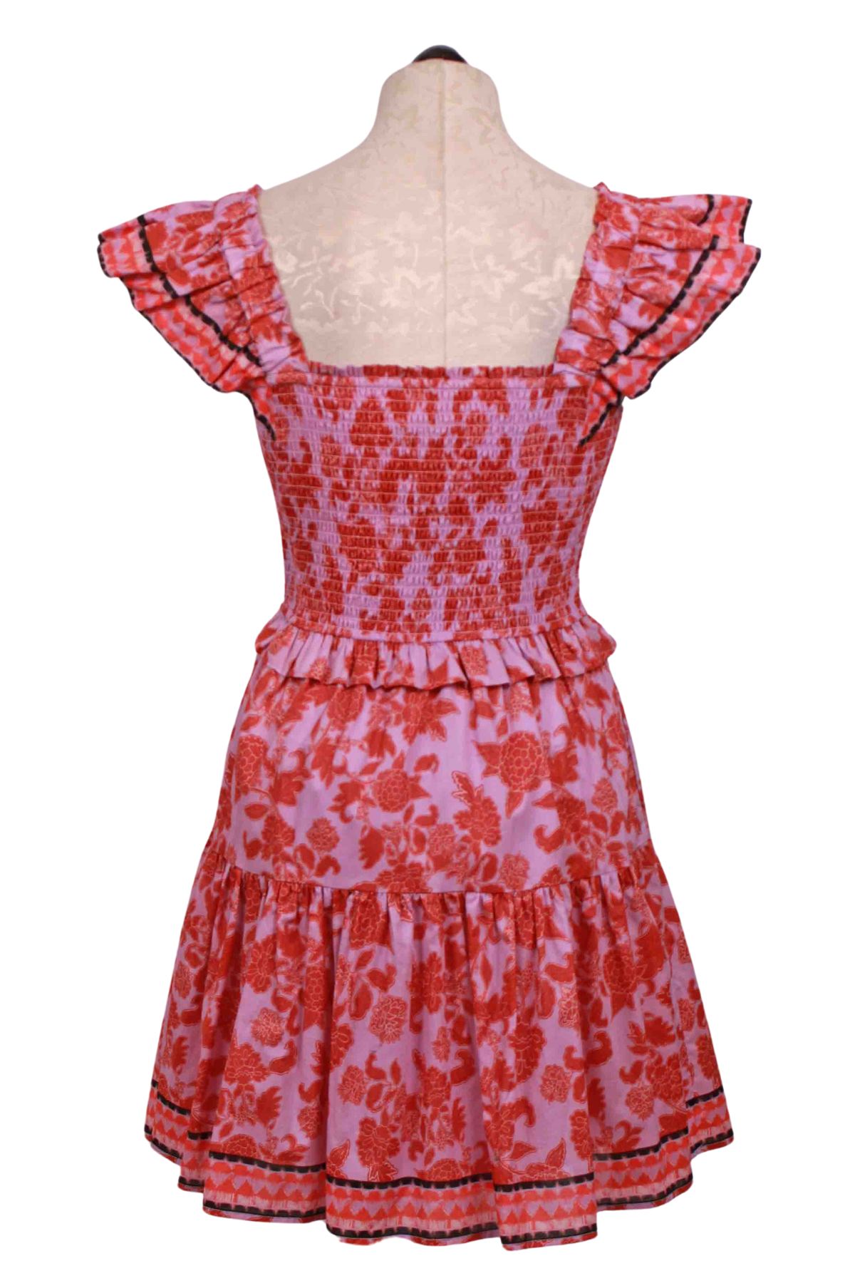 back view of Woodblock Floral print Kaila Dress by Caballero