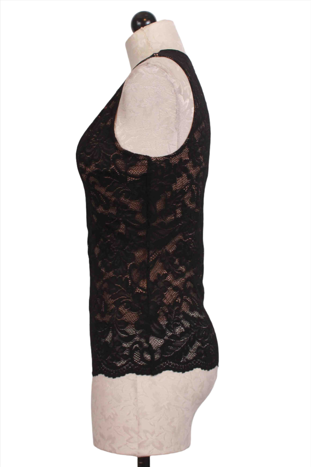 side view of Black Leila Stretch Lace Top by Generation Love