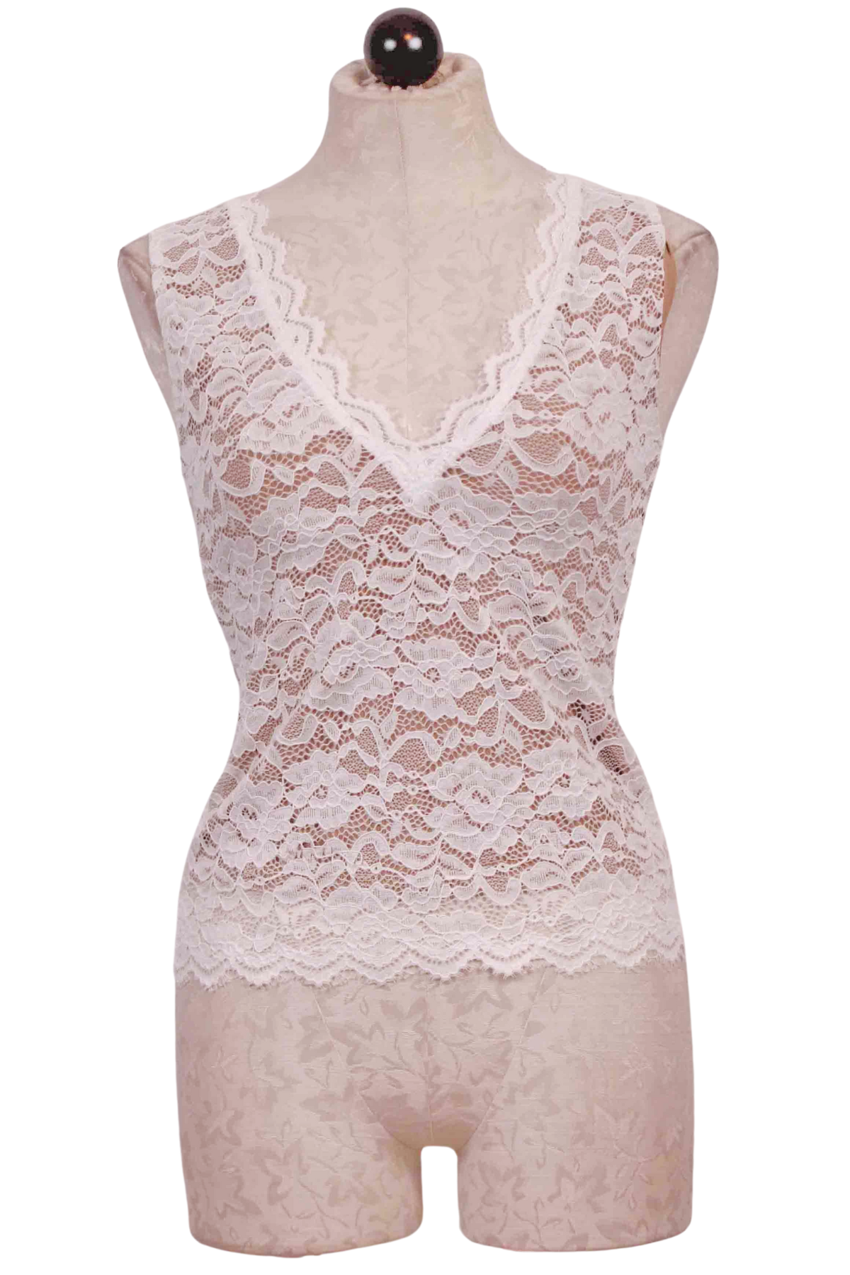 White/Beige Leila Stretch Lace Tank Top by Generation Love