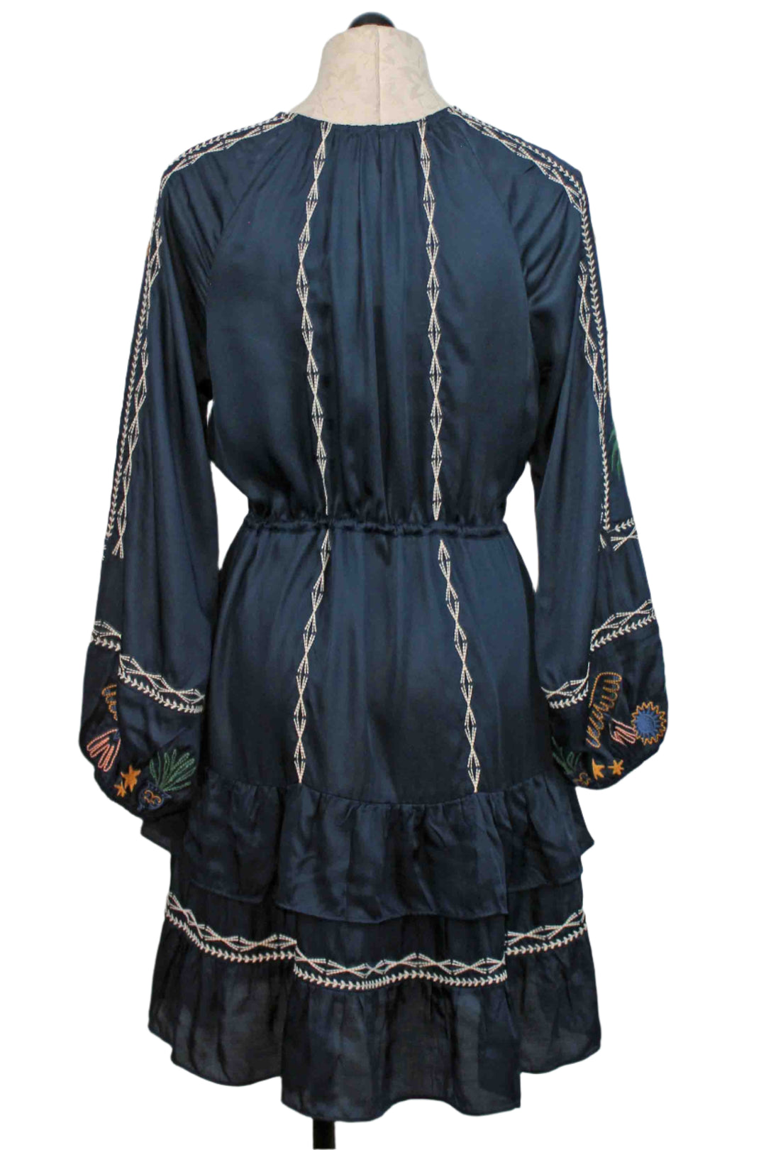 back view of Dress Blues Lexie Embroidered Tiered Mini Dress by Johnny Was