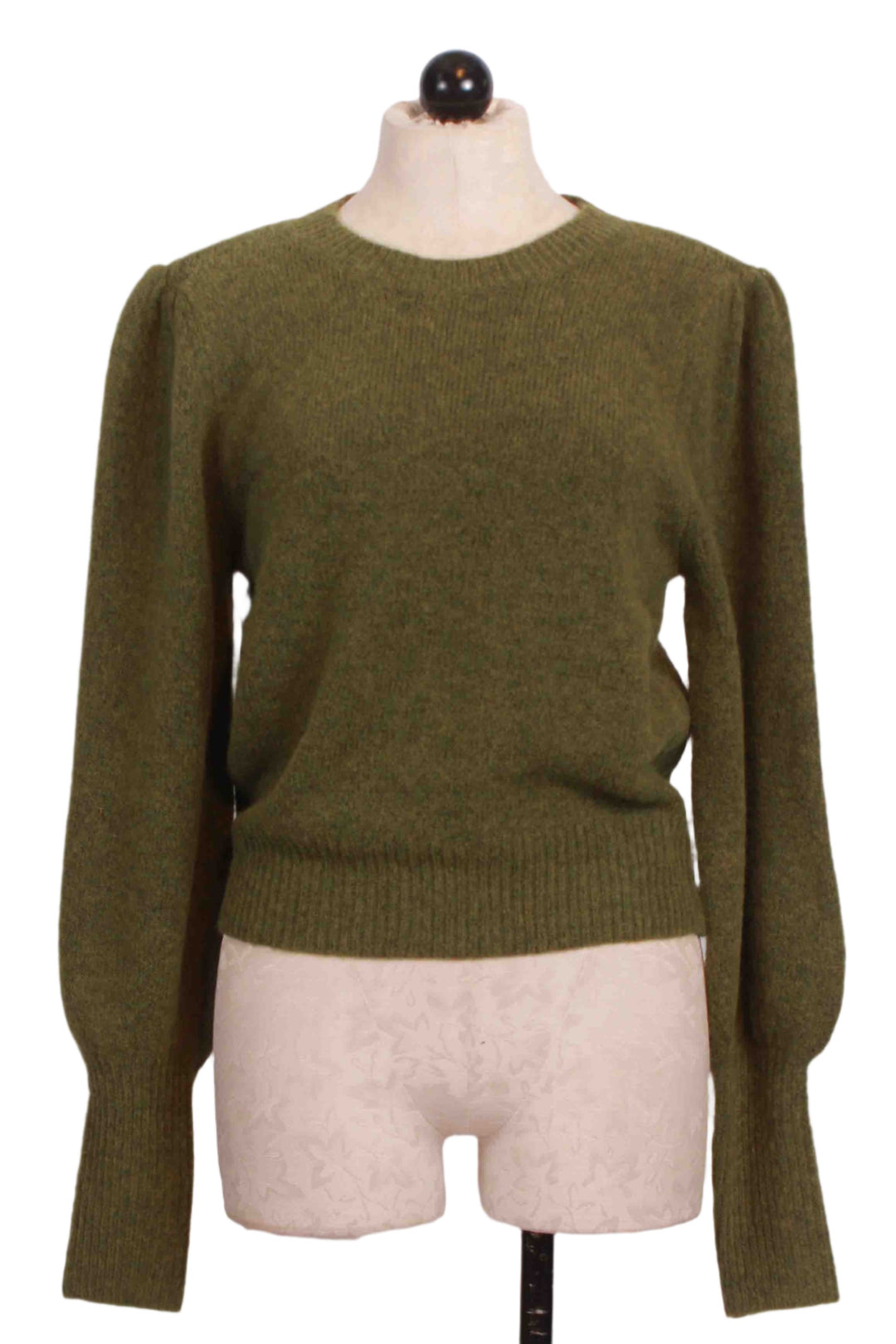 Olive Oil colored Lia Shirred Sleeve Sweater by Fifteen Twenty