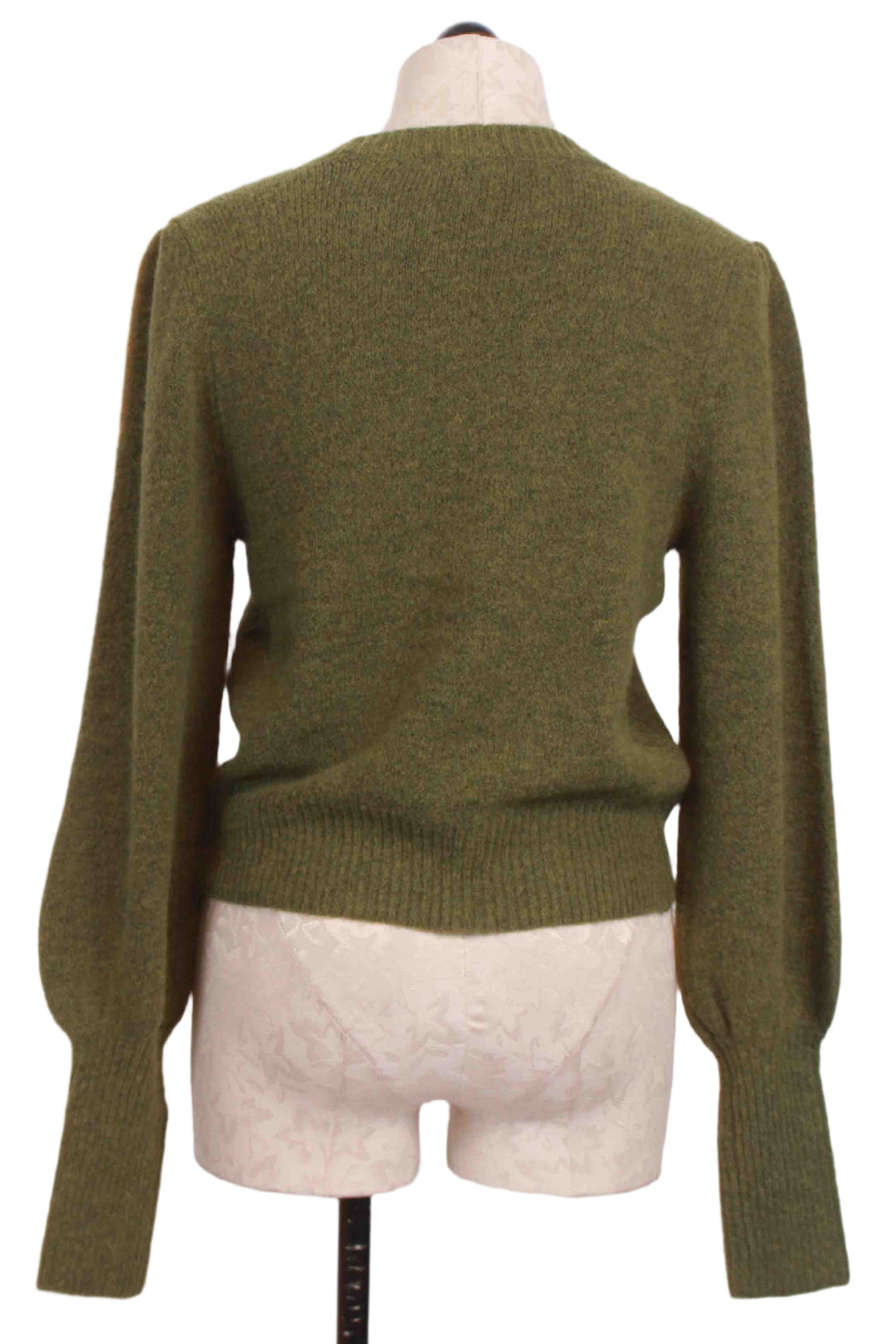 back view of Olive Oil colored Lia Shirred Sleeve Sweater by Fifteen Twenty