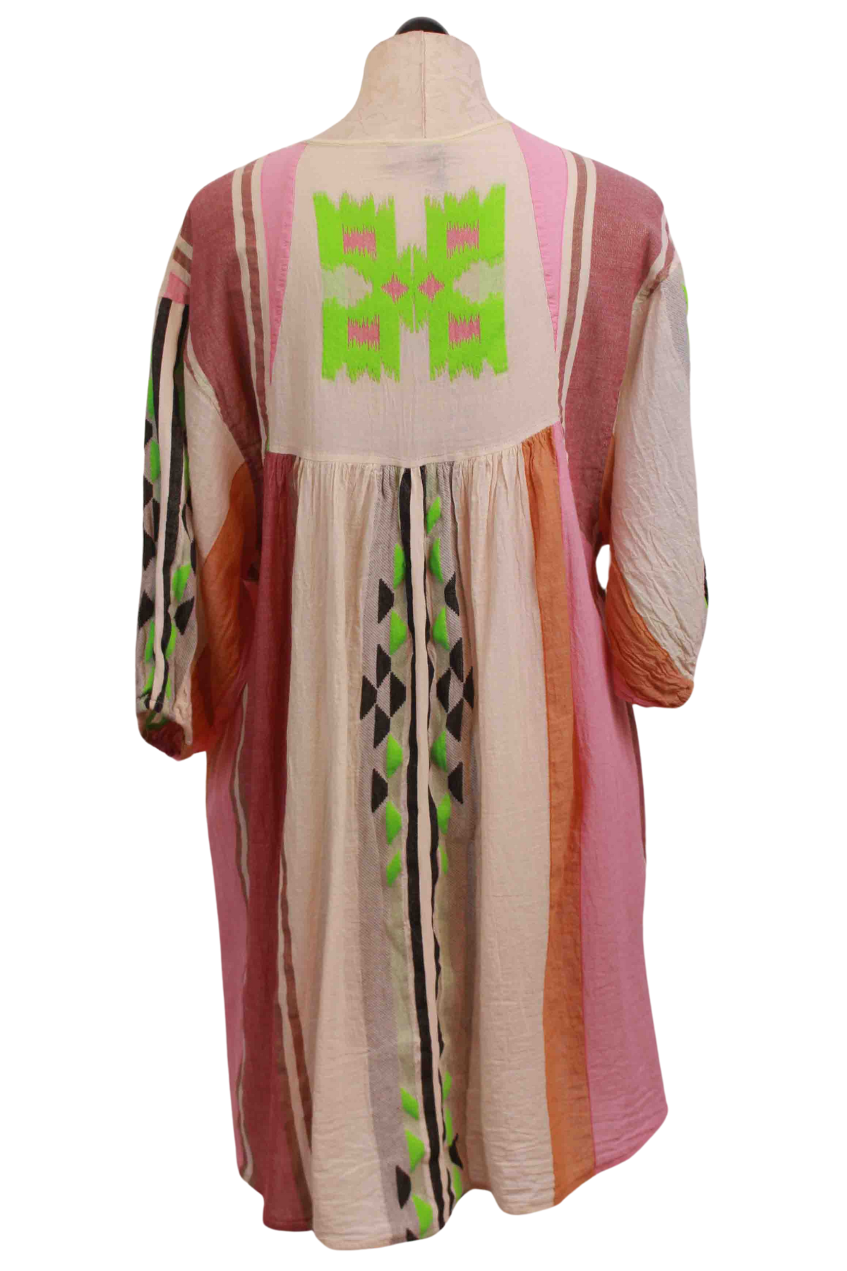 back view of Pink/Green Lili Short V Neck Dress by Devotion Twins