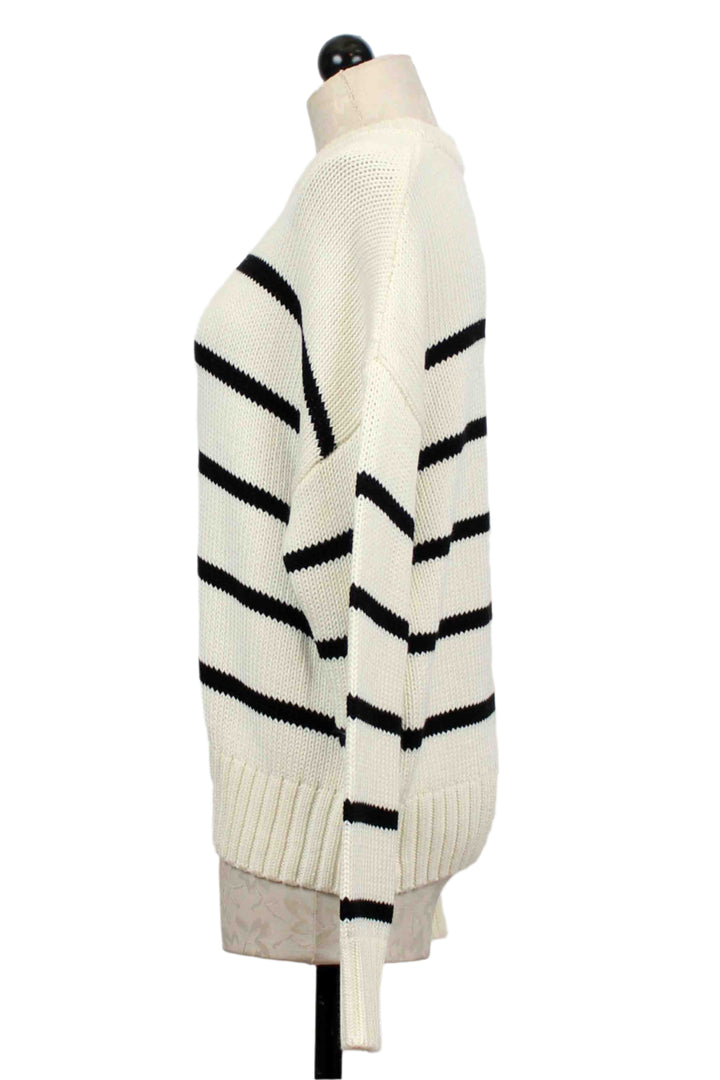 side view of Off White and Black Luca Crewneck Sweater by Fifteen Twenty